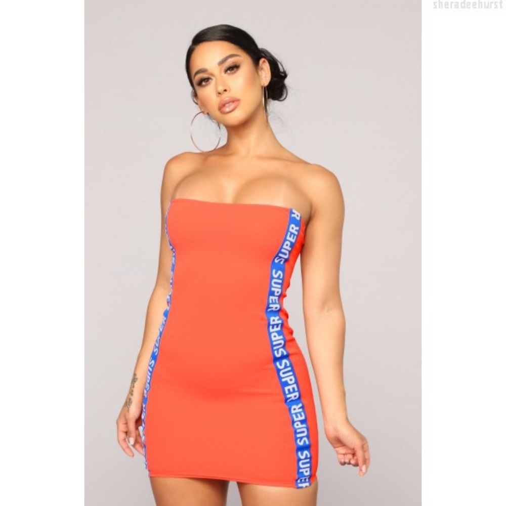 Orange strapless mini